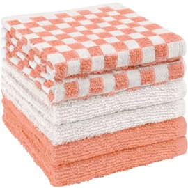 DecorRack 6 Pack 100% Cotton Checkered Washcloths, 12x12 inch Soft Cotton Face Towels, Absorbent and Durable Wash Cloth Set for Bathroom, Spa, Gym and Travel, Coral (Pack of 6)