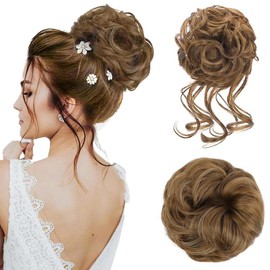 Vigorous Messy Bun Hair Piece for Women - 2PCS Synthetic Hair Pieces with Tousled Updo Hair Buns & Wavy Curly Texture Scrunchies Chignon Ponytail  - Easy to Wear & Versatile for Daily Use:_27/613# Strawberry Blonde &Bleach Blond Mixed