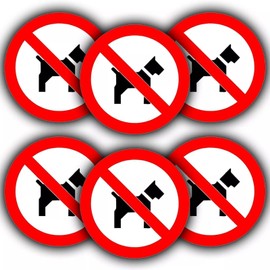 6 Pack No Dogs Allowed Round Sticker Signs - 85mm Waterproof Vinyl Window Stickers - for Shops & Public Places