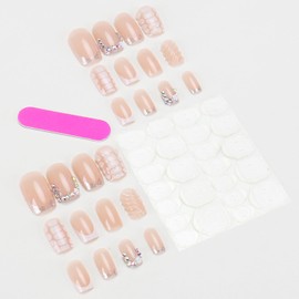 Onsdag Press on Square Nails Medium Length Glossy Full Cover Acrylic False Nails with Designs Artificial Square Shaped Fake Nails with Charms Glue ons Nails Stick on Fingernails for Women（BZ1362）