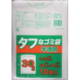 Nippon Giken Industrial Garbage Bags, Translucent, 11.8 gal (30 L), 19.7 x 27.6 inches (50 x 70 cm), Thickness 0.0008 inches (0.02 mm), Tough Garbage Bags, Strong and Tear Resistant, TA-11, Pack of 10