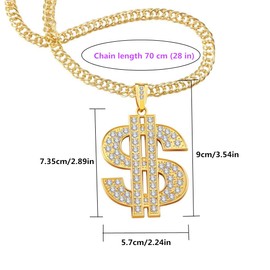 Jilukibo Gold Necklace Chain for Men with Dollar Sign, Bling Gold Plated Hip Hop Dollar Necklace Pendant Rhinestone Jewelry Punk Style