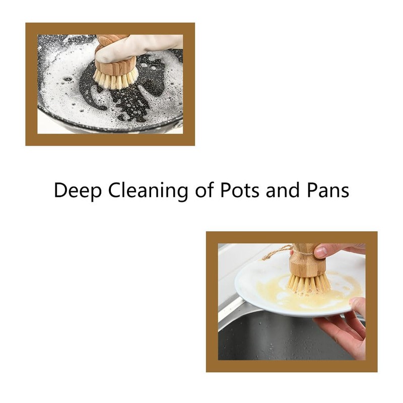 2Pcs Natural Dish Brush Scrubber, Bamboo Dish Scrub Brushes Kitchen