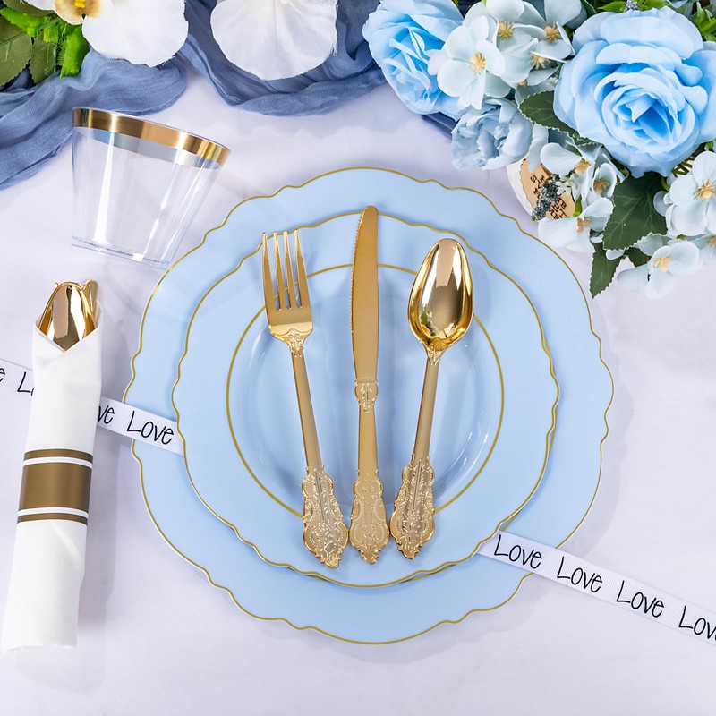 Liacere 175PCS Bule Plastic Plates - Disposable Ligh Bule and