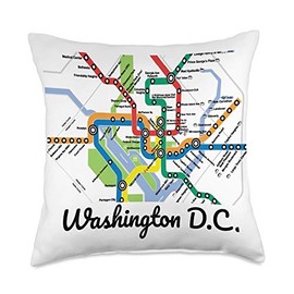 Metro Map of Washington DC Art Gift City Rail Transit Subway Throw Pillow