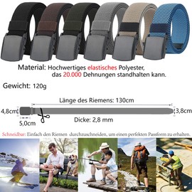LionVII Elastic Belt for Men Women Canvas with Plastic Buckle 130 cm, Khaki Brown