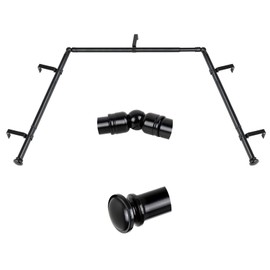 TONIAL Bay Window Curtain Rods, 32 to 86 Inch Center Rod for window, 32 to 58 Inch Side Rods for windows 3/4 Inch Decorative Drapery Rods with Small Cap Finial, Black