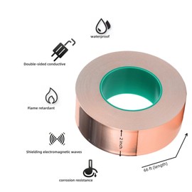 Pure Copper Tape with Double-Sided Conductive Adhesive for Guitar, EMI Shielding, Crafts, Electrical Repairs and Grounding（2inchX 66 ft）