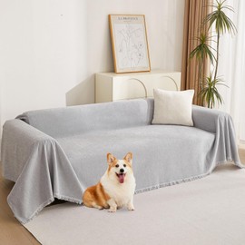 MYSKY HOME Sofa Cover for Dogs Washable for Loveseat Boho Couch Cover Cover for Sofa Couch Cover Blanket Couch Cover Thick Durable Tassel Water Resistant Furniture Protector, 71"x 118", Light Gery
