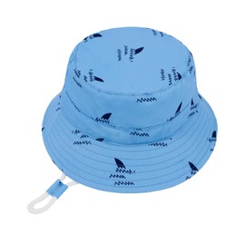 Century Star Sonnenhut Kinder UV Schutz Sonnenhut Baby Verstellbarem Bindebändern Atmungsaktiv Fischerhut Jungen Mädchen Blaue Haie 6-12 Monate