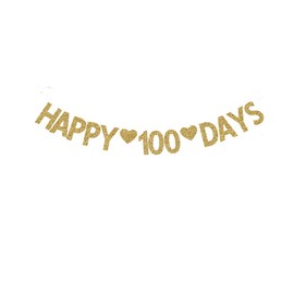 Happy 100 Days Banner, Baby's 100 Days Party Decor Wedding/Fall in Love100 Days Gold Gliter Paper Sign