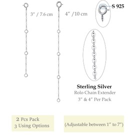 GinoMay Sterling Silver Necklace Extenders Chain Set of 2 Pcs Pack 3" 4" - Solid 925 Sterling Silver Fine Chain Dianty Durable Adjustable