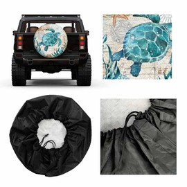 MIYASANG Green Sea Turtle Spare Tire Cover Ocean Map Seaweed Coral Starfish Mandala Ship Nautical Line Weatherproof Universal Wheel Protectors Camper Tire Covers for Trailer Rv Travel(17 inch)