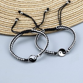 LUOKIFUR Couple Yin Yang Bracelet-Adjustable Friendship Bracelets,Hand Braided Rope Friendship Relationship Bracelet Women Men Jewelry Gifts (Black-White(s))
