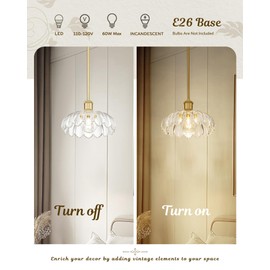 FEMILA 10.4" Gold Pendant Light, Vintage Pendant Lighting with Flower Glass, Pendant Light for Kitchen Island Bedroom Hotel Living Room, 4FJX82MIL BG