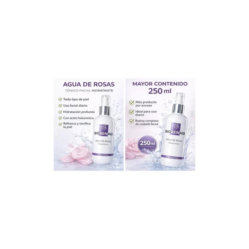 Agua De Rosas Tónico Facial Ácido Hialurónico Hidratante