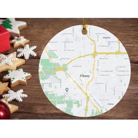 Fresno CA Ornament Fresno California Map Decor Fresno City Souvenirs Ornament 3" Christmas Tree Gift Family and Friend