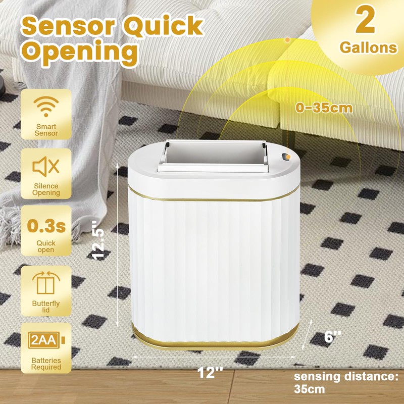 ELPHECO Bathroom Trash Can with Lid Butterfly, Motion Sensor Trash