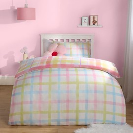 OHS Gingham Check Double Duvet Covers with Pillowcases, Quilt Covers Bed Set Soft Microfibre Plaid Tartan Breathable Bedding, Pink/Yellow