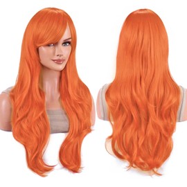 IMISSU 28 Inch/70cm Long Hair Water Wavy Wigs with Bangs Cosplay Costume Wig (Vivid Orange)