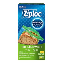 Ziploc Bolsas Reutilizables para Sándwich con Pestañas para una Fácil Apertura, 1 Paquete con 100 Bolsas
