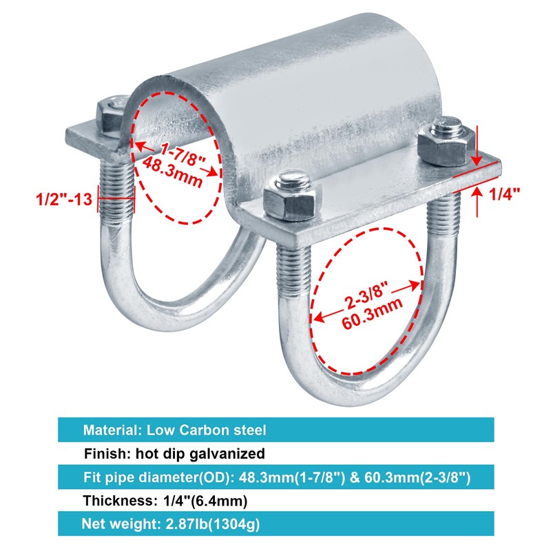 OTTFF 2 Pack 1-7/8" x 2-3/8" U Bolt Cross Clamps,