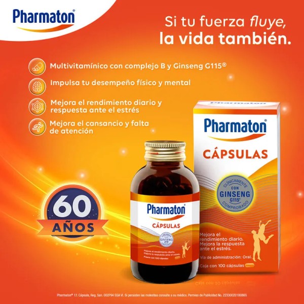 Pharmaton Multivitamnico para Adultos 100 Cpsulas. Auxiliar en el Tratamiento