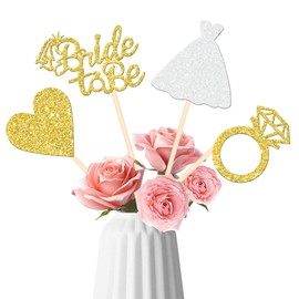 ZHUOWEISM 12 PCS Bride to Be Centerpiece Sticks Double Sided Glitter Heart Ring Dress Bridal Shower Table Flower Centerpieces for Wedding Engagement Bachelorette Party Flower Decorations Supplies Gold
