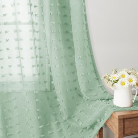Guken Aqua Green Sheer Curtains Semi Sheer Curtain for 96 Inches Long Windows, Boho Pom Pom Design Nursery Kids Room, Back Tab Rod Pocket Light Filtering Curtains for Living Room,38 x 96 inch