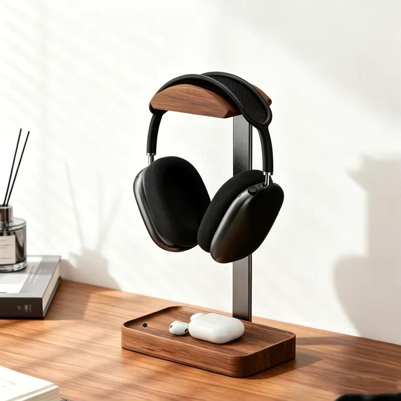 Solid Wood Headphone Stand for Gaming and Office Desks –