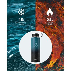 BUZIO 40oz Insulated Water Bottle with Straw, Stainless Steel Double Wall Sports Wide Mouth Water Bottle, BPA-Free Flex Cap and Straw Lid, Keep Cold for 48 Hrs, Hot for 24 Hrs, Starry Indigo