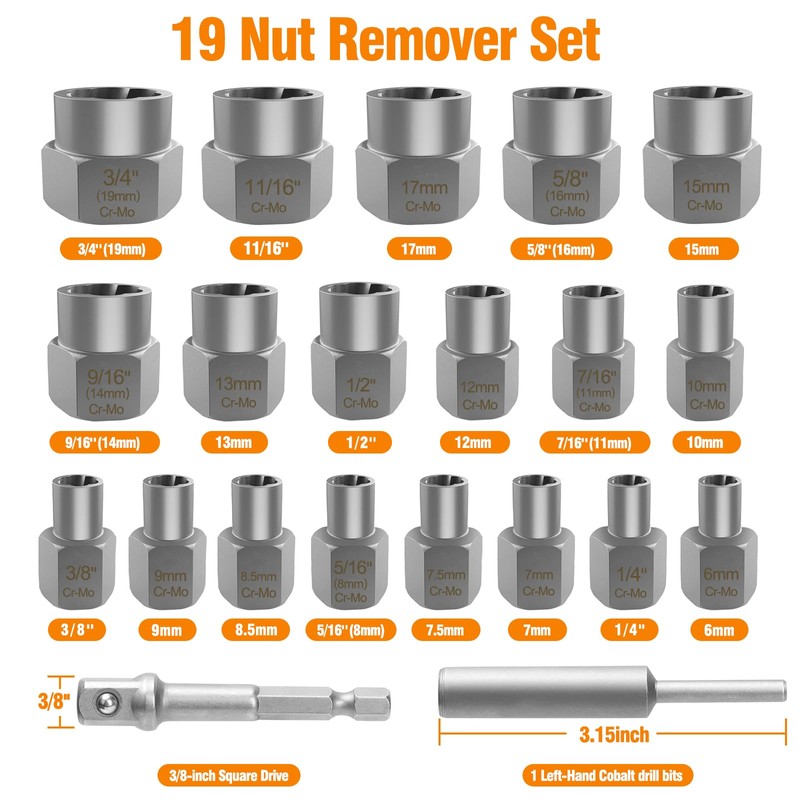 Eapele Bolt Extractor Set, Stripped Nut Remover Twist Sockets, Fit