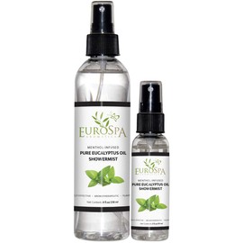 EuroSpa Aromatics Pure Eucalyptus Oil ShowerMist and Steam Room Spray, All-Natural Premium Aromatherapy Essential Oils - Menthol Infused, Duo Pack, 8oz and 2oz