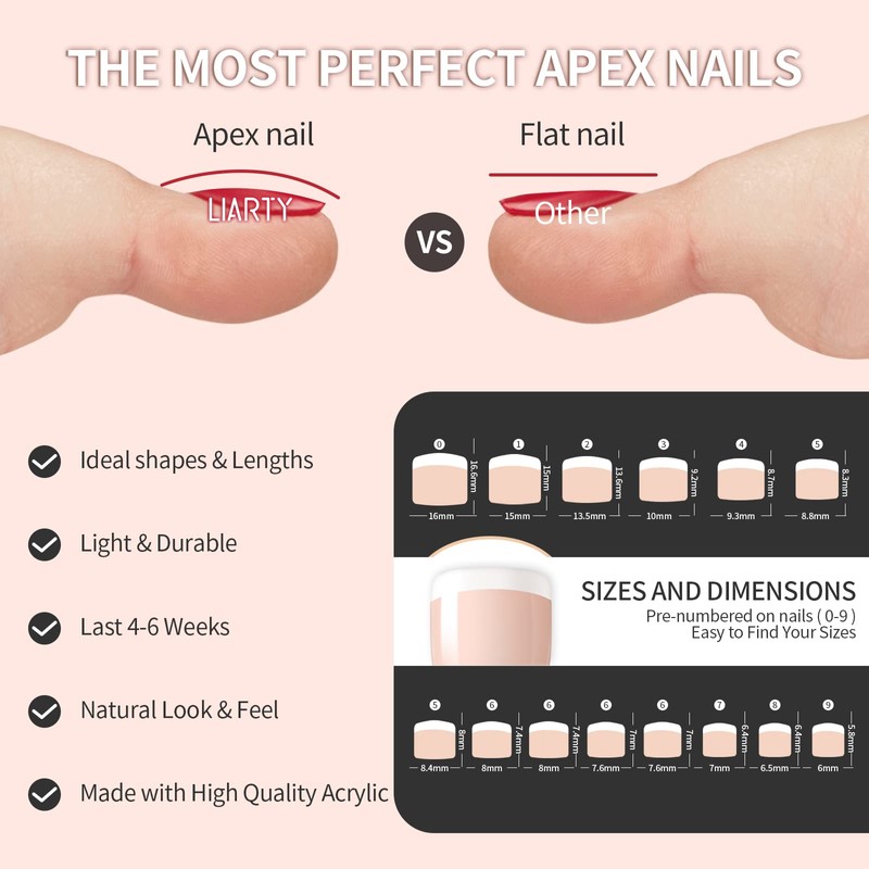 Liarty - Uñas postizas francesas, 240 unidades