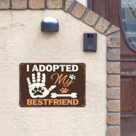 I Adopted My Best Friend Dog Retro Tin Sign, 8X12 Inch Vintage Metal Wall Decor for Pet Lovers, Living Room, or Dog Theme, Heartwarming Dog Adoption Wall Art