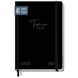 Häfft -Timer Campus 2025/2026 A5 Hardcover Study Planner with Magazine Special for University, Semester Planner "Black Edition" - Sustainable and Climate Friendly