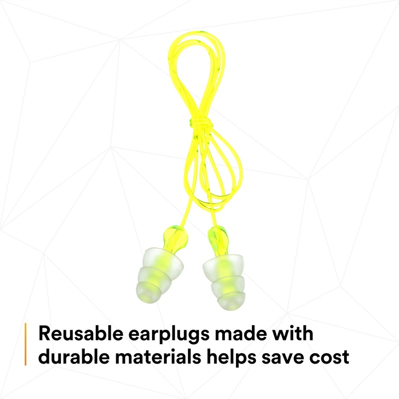 3M Tri-Flange Earplugs P3000, Corded, 100 Pairs