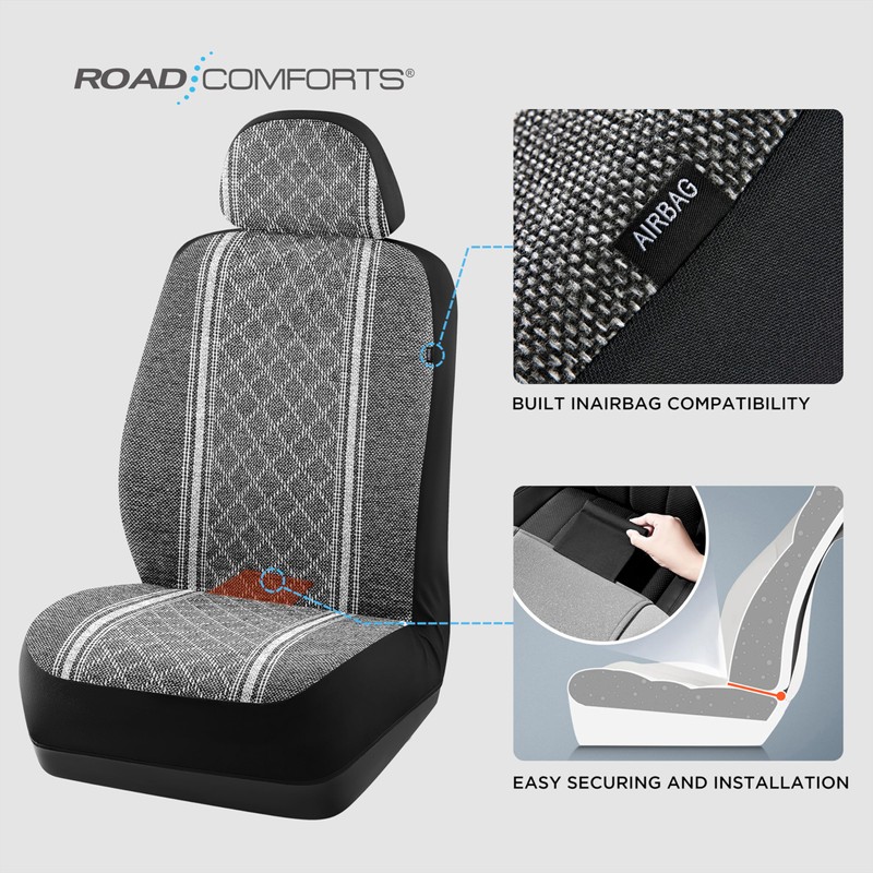 Road Comforts Baja Blanket Seat Covers Gray Diamond Bucket Seat