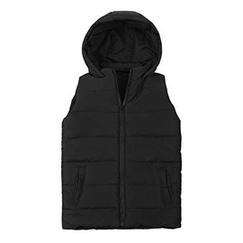 SNOW DREAMS Boys Puffer Vest Hooded Quilted Outwear Sleeveless Jacket Lined Zipper Waistcoat Solid Color Black Size 6