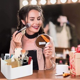 Desktop Pen, 5 Compartments Desk Organiser, Wooden Desktop Organiser, Bamboo Table Organiser, Desktop White, Bamboo Office Organiser with Pen Holder, Multifunctional Storage Box, Desk Accessories