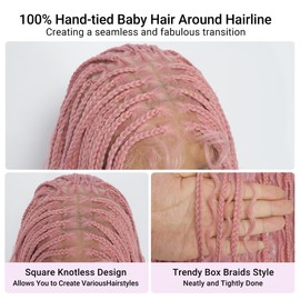 SUPERNOVA #Pink Full Lace Knotless Box Braided Wigs 36 Inch Long Wavy Square Knotless 360 Full Lace Synthetic Hair Boho Braided Wig For Black Women Breathable Cap Hot Pink Box Braids Wig
