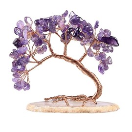 Amethyst Crystal Tree of Life, Money Tree Decorations, Healing Stones, Positive Energy Gemstones, Office Desk Feng Shui Decor, Meditation Gifts for Women (Purple)
