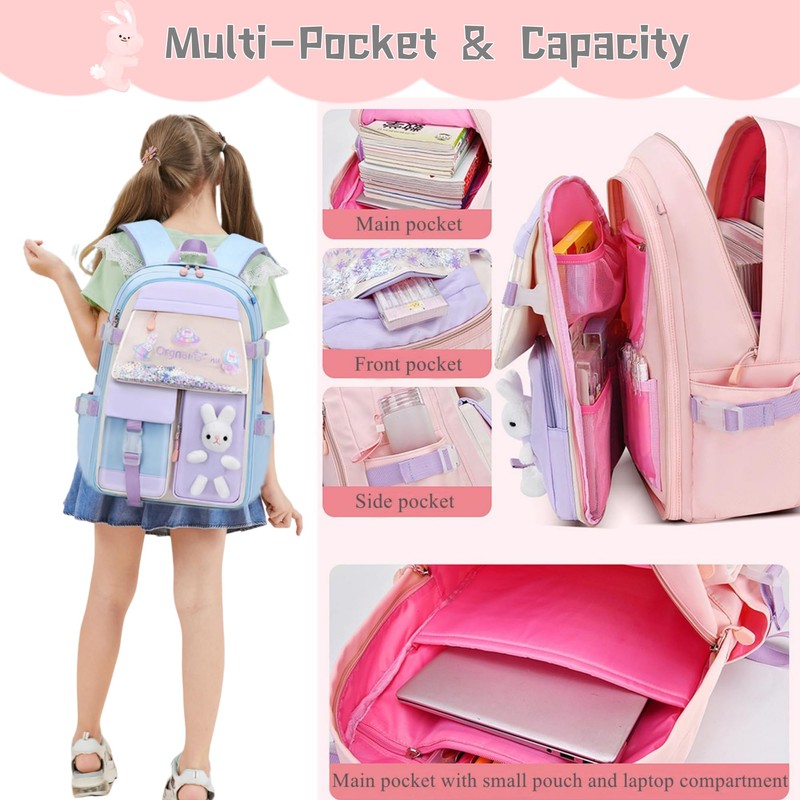 Kawaii Bunny Girls Backpacks for Elementary School Bags Causal Daypacks,