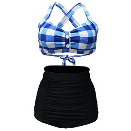 Bslingerie Women's Bikini Set, blue chequered
