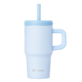 Luxgola Kids 20 oz Tumbler with Handle, Leak-Proof Screw-On Lid with Removable Silicone Straw, Spill Proof, Reusable Stainless Steel Insulated Water Bottle, Gifts for Boys and Girls, Sky Blue