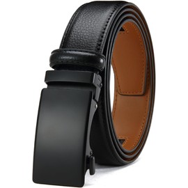 DOOPAI - Cinturón de carraca de piel para hombre, cinturón deslizante ajustable para vestir y casual, ribete a ajuste, (35 mm), Dp5-negro, Belt Waist : 32‘’ to 38‘’ Adjustable