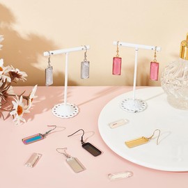 UNICRAFTALE 24 Sets Earring Hooks with Pendant Trays DIY Blank 4 ColorsRectangle Dangle Earring Making Kit Stainless Steel Earring Settings Rectangle Glass Cabochons for Earring Jewelry Making