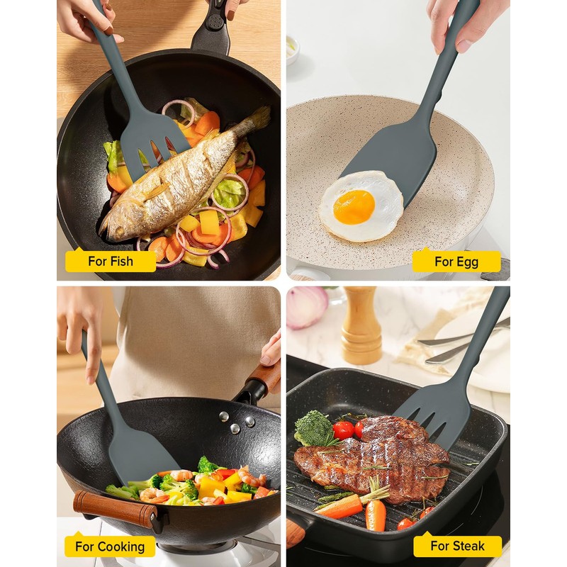 Pack of 2 Silicone Spatula Turners, Non Stick Slotted Kitchen