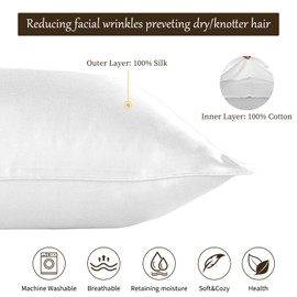 Since Silk 100% Mulberry Silk Pillowcase 2 Pieces Set, 20 Momme Grade 6A Silk Pillowcases for Hair and Skin, Soft Silk Pillow Case with Envelope Closure (50x66 cm, Cream)