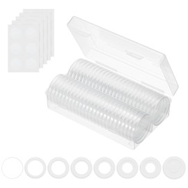 PATIKIL Coin Snap Holder 100 Pack Coin Case Storage Round with Organizer Box Fit 19/20/22.25/25/27/30/38.5/41mm Coins for Collectors Collection Supplies, White Foam Gasket
